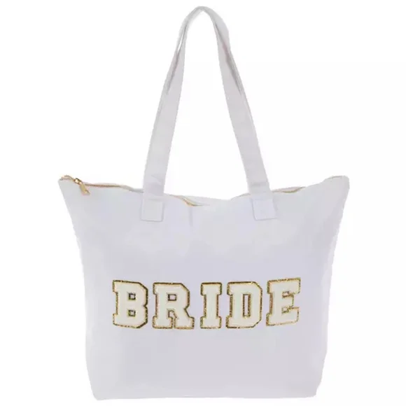 Bride Tote Bag White & Gold Glitter Letters – Like New - Picture 2 of 2